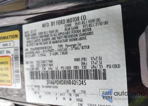 2017 Ford Fusion Se from USA, damaged, VIN 3FA6P0HDXHR405345